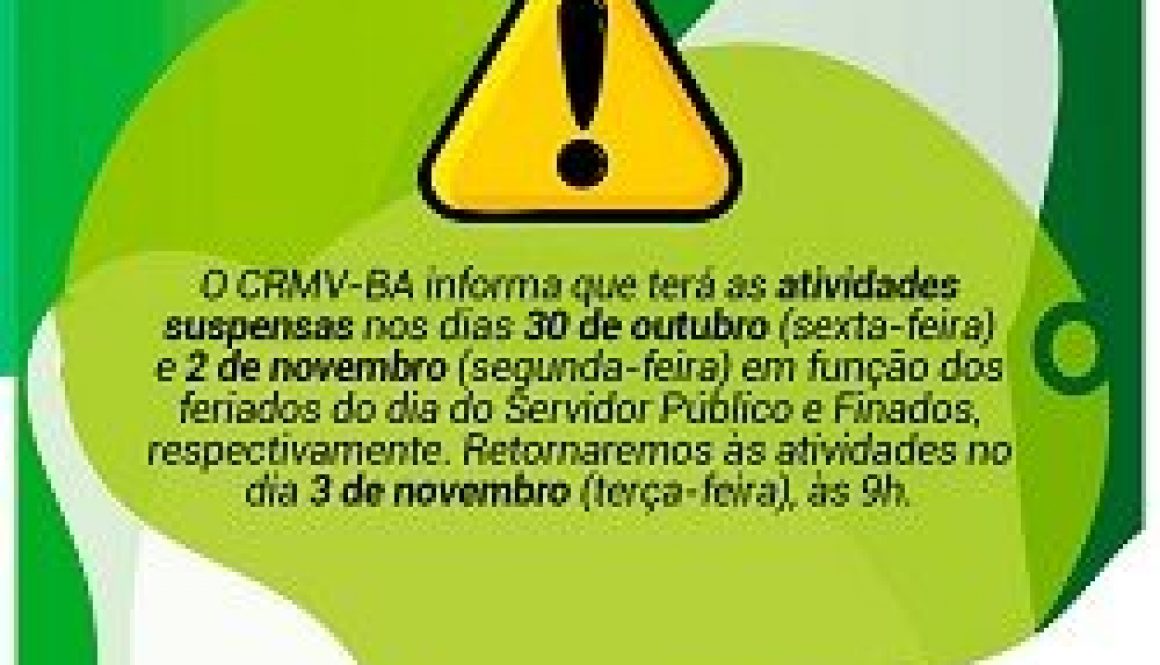 CRMV-BA fechado Feriado