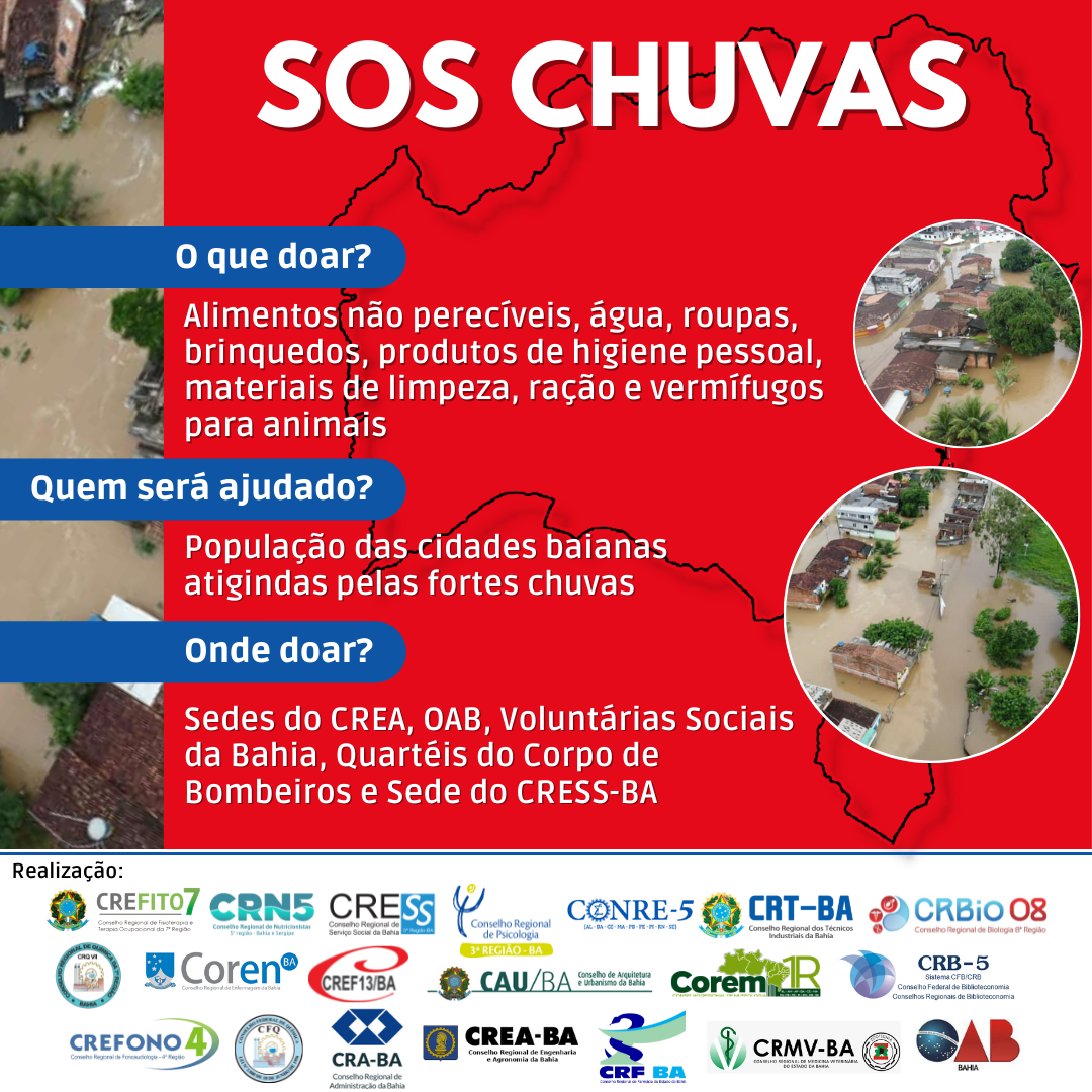 Conselhos Profissionais da Bahia se reúnem para ajudar vítimas das fortes  chuvas no estado - CRMV-BA
